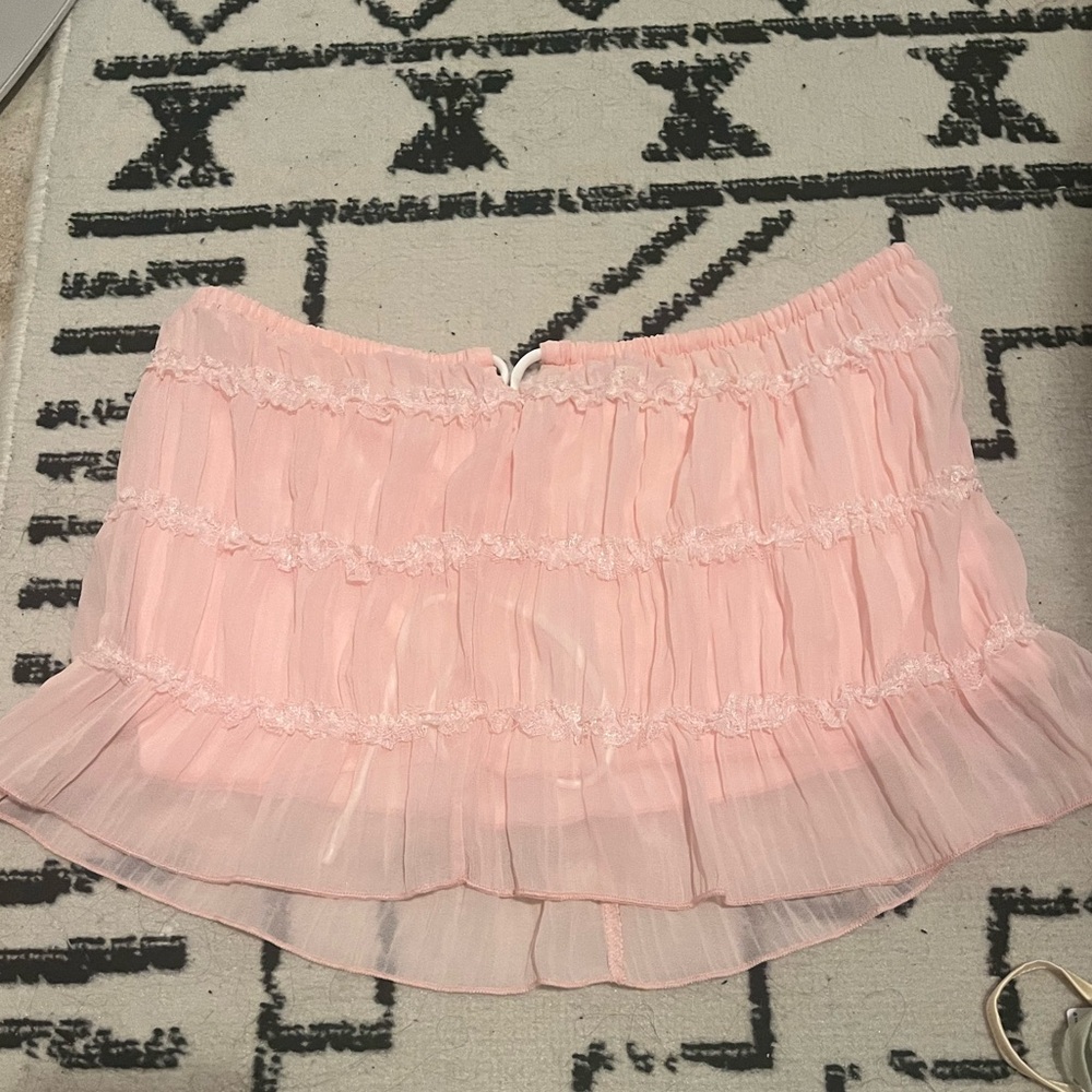 Edikted Light Pink Ruffled Mini Skirt